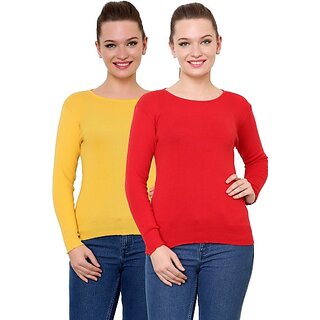                       RENKA Pack of 2 Casual Regular Sleeves Solid Women Yellow, Red Top                                              