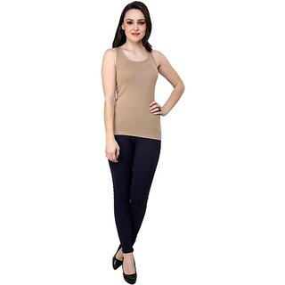                       RENKA Casual Sleeveless Solid Women Beige Top                                              