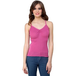                       RENKA Casual Noodle Straps Solid Women Pink Top                                              