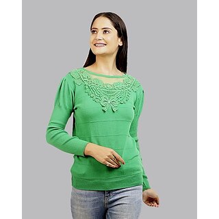                       RENKA Casual Regular Sleeves Self Design Women Green Top                                              