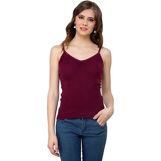                       RENKA Casual Noodle Straps Solid Women Red Top                                              