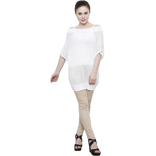                       RENKA Casual Regular Sleeves Self Design Women White Top                                              