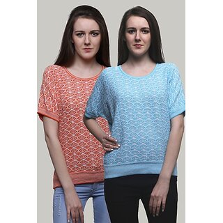                       RENKA Pack of 2 Casual Regular Sleeves Self Design Women Multicolor Top                                              