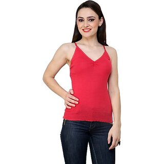                       RENKA Casual Noodle Straps Solid Women Orange Top                                              