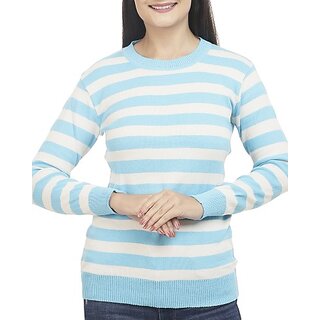                       RENKA Casual Regular Sleeves Striped Women Light Blue, White Top                                              
