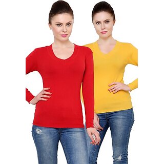                       RENKA Pack of 2 Casual Regular Sleeves Solid Women Multicolor Top                                              