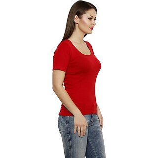                       RENKA Casual Regular Sleeves Solid Women Red Top                                              