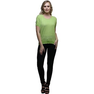                       RENKA Casual Regular Sleeves Self Design Women Green Top                                              