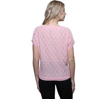                       RENKA Casual Regular Sleeves Self Design Women Pink Top                                              