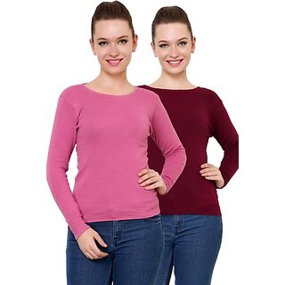                       RENKA Pack of 2 Casual Regular Sleeves Solid Women Multicolor Top                                              