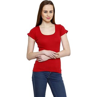                       RENKA Casual Sleeveless Solid Women Red Top                                              