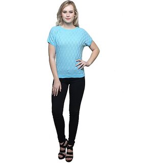                       RENKA Casual Regular Sleeves Self Design Women Light Blue Top                                              