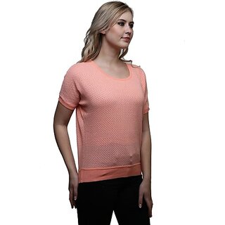                       RENKA Casual Regular Sleeves Self Design Women Pink Top                                              