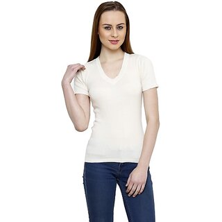                       RENKA Casual Regular Sleeves Solid Women White Top                                              