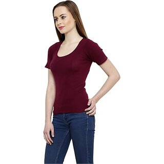                       RENKA Casual Regular Sleeves Solid Women Maroon Top                                              