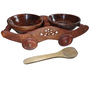 The Allchemy Wooden Serving Tray Stand  With 2 Bowl  1 Spoon