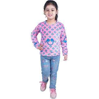                       Kidzo Girls Full-Sleeves Light Pink Winter Casual Sweatshirt, 6-7 Years, Cotton Blend                                              