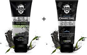 The Menshine Combo Kit Of Active Charcoal  & Charcoal Face Scrub(100Ml Each) Men All Skin Types Face Wash (200 Ml)