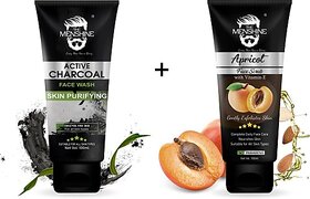 The Menshine Active Charcoal  & Apricot Face Scrub(100Ml Each) Men All Skin Types Face Wash (200 G)