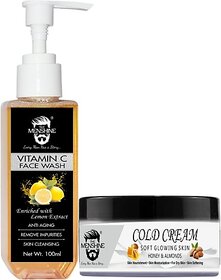 The Menshine Combo Kit Vitamin C Face Wash 100Ml & Cold Cream Honey & Almonds 50G (2 Items In The Set)