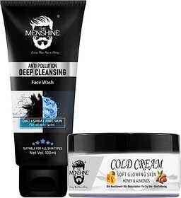 The Menshine Combo Kit Anti Pollution Deep Cleansing 100Ml & Cold Cream Honey & Almonds 50G (2 Items In The Set)