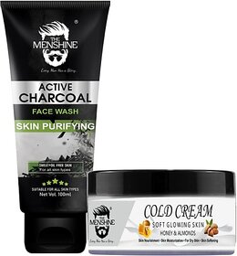 The Menshine Combo Kit Active Charcoal Face Wash 100Ml & Cold Cream Honey & Almonds 50G (2 Items In The Set)