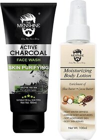 The Menshine Combo Kit Active Charcoal Face Wash & Moisturizing Body Lotion (100Ml Each) (2 Items In The Set)