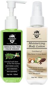 The Menshine Combo Kit Neem & Tea Tree Face Wash & Moisturizing Body Lotion (100Ml Each) (2 Items In The Set)