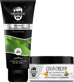 The Menshine Combo Kit Anti Acne Neem Face Wash 100Ml  Cold Cream Honey  Almonds 50G (2 Items In The Set)