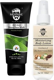 The Menshine Combo Kit Anti Acne Neem Face Wash  Moisturizing Body Lotion (100Ml Each) (2 Items In The Set)