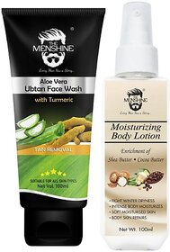 The Menshine Combo Kit Aloe Vera Ubtan Face Wash  Moisturizing Body Lotion (100Ml Each) (2 Items In The Set)