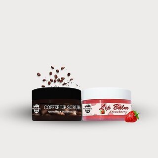 The Menshine Combo Strawberry Lip Balm 15Gm & Coffee Lip Scrub 15Gm | Tanned & Darkened Lips (2 Items In The Set)