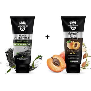 The Menshine Active Charcoal  & Apricot Face Scrub(100Ml Each) Men All Skin Types Face Wash (200 G)
