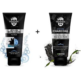                       The Menshine Combo Kit Of Anti Pollution Face Wash & Charcoal Face Scrub Face Wash (100 G)                                              