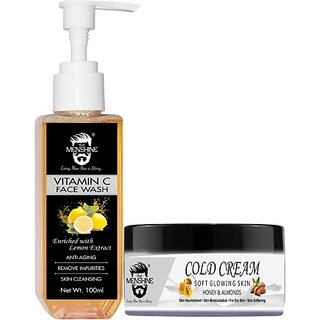                      The Menshine Combo Kit Vitamin C Face Wash 100Ml & Cold Cream Honey & Almonds 50G (2 Items In The Set)                                              