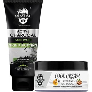                       The Menshine Combo Kit Active Charcoal Face Wash 100Ml & Cold Cream Honey & Almonds 50G (2 Items In The Set)                                              