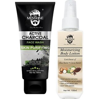                       The Menshine Combo Kit Active Charcoal Face Wash & Moisturizing Body Lotion (100Ml Each) (2 Items In The Set)                                              