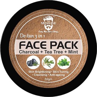 The Menshine Face Pack With Charcoal, Tea Tree Oil And Mint For Men Skin Brightening Tan Removal Deep Skin Cleansing Removes Excess Oil And Blackheads No Sulfates Or Parabens -50Gm (50 G) The Menshine Face Pack With Charcoal, Tea Tree Oil And Mint For Men Skin Brightening Tan Removal Deep Skin Cleansing Removes Excess Oil And Blackheads No Sulfates Or Parabens -50Gm (50 G)