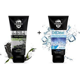                       The Menshine Combo Kit Of Charcoal & Oil Clear Icy(100Ml Each)|Skin Purifying|Deep Cleansing| Men All Skin Types Face Wash (200 Ml)                                              