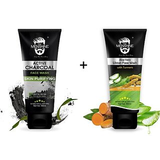                       The Menshine Active Charcoal & Aloevera Ubtan(100Ml Each)|Turmaric|Skin Purifying|Tan Removal Men All Skin Types Face Wash (200 Ml)                                              