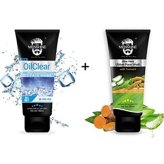                       The Menshine Oil Clear & Aloevera Ubtan(100Ml Each)|Turmeric|Tan Removal|Deep Cleansing| Men All Skin Types Face Wash (200 G)                                              