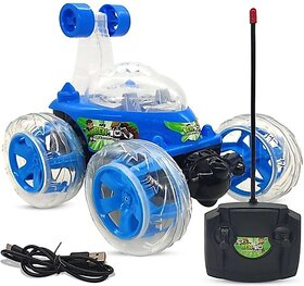 Hinati Rechargeable 360 Degree Stunt car with Colorful Lights and Music (Blue)