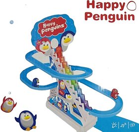 Hinati Happy Penguin Automatic Stair-Climbing Race Track Set with Lights and Music (Blue)