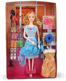 Hinati Fashion doll with Dress, Dressings and shoes collection. (Blue)