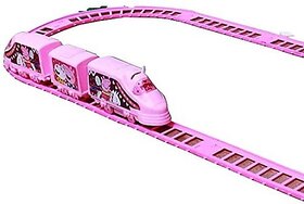 Hinati Pepa Pig Pink Cartoon Train Set with Track of 11 Pcs (Pink)