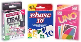 Hinati Card ComboMonopoly + Phase 10 + UNO for family fun Money amp Assets Games Board Game
