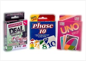 Hinati Card Combo Monopoly + Phase 10 + Uno Money amp Assets Games Board Game