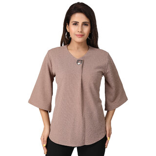                       MISS TEASE Exclusive Round Neck Poly Cotton Solid Regular Fit 3/4th Sleeves Grey Plus Size Top For Women                                              