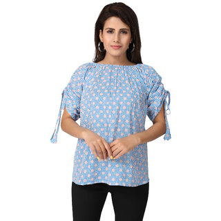                       MISS TEASE Exclusive Off Shoulder Poly Cotton Polka Print Regular Fit Half Sleeves Pink Plus Size Top For Women                                              
