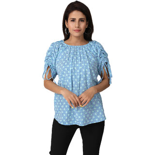                       MISS TEASE Exclusive Off Shoulder Poly Cotton Polka Print Regular Fit Half Sleeves Green Plus Size Top For Women                                              
